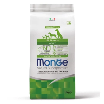 Сухий корм для собак Monge Monoprotein All Breeds Adult 2,5 кг - кролик, рис та картопля