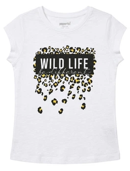 Футболка для девочки Pepperts белая Wild Life, размер 122-128