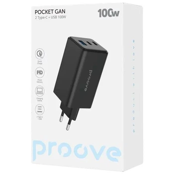 Мережевий зарядний пристрій Proove Pocket GaN Max 100W (2Type-C + USB) (Чорний)