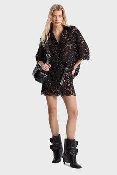 Жіноча чорна блуза Michael Kors M MS540SXGTA STUDDED FLORAL LACE SHIRT