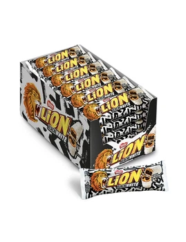 Упаковка батончиків Lion Black&White зі смаком брауні, м’якою карамеллю та пшеничними кріпсами 42 г * 24 шт