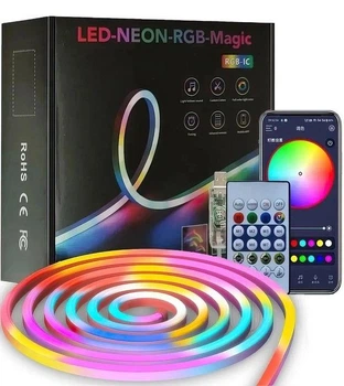 Розумна неонова світлодіодна стрічка RGB IC гнучка 5 м Bluetooth музична синхронізація USB SMD5050 водостійка пульт AND LED