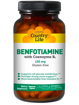 Бенфотиамин c коэнзимным В1 Country Life(Benfotiamine) 150 мг 60 капсул CLF06003
