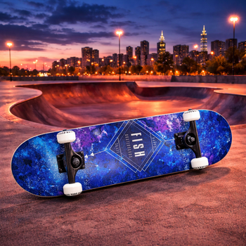 Скейтборд Fish Skateboards “Blue Rhombus” — деревянная дека из канадского клёна, подшипники ABEC-7