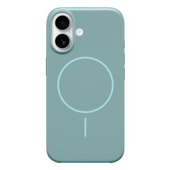 Чехол силиконовый с MagSafe для iPhone 16 Plus защита камеры микрофибра Riptide Blue