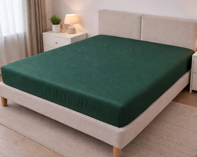 Простынь на резинке LARA сатин-страйп LUX green d13183 160х200х25