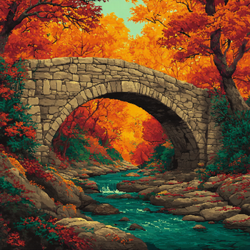 Набір для вишивання хрестиком «Осінній кам'яний міст» (Autumn Stone Bridge) 25 см на 25 см(CXC, 30 кольорів, канва 16)