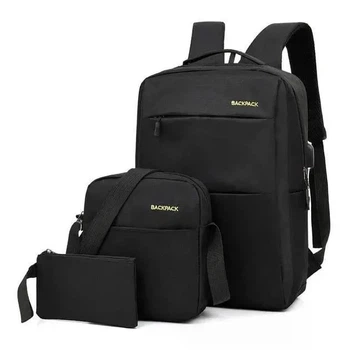 Школьный городской рюкзак в наборе 3в1 "Backpack" (рюкзак, сумка через плечо, клатч) черный