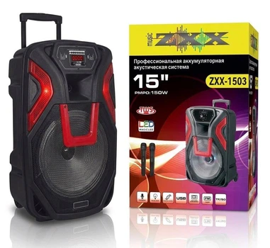 Аккумуляторная колонка акустическая система ZXX-1503/ 9819 с Bluetooth и микрофонами 60 Вт