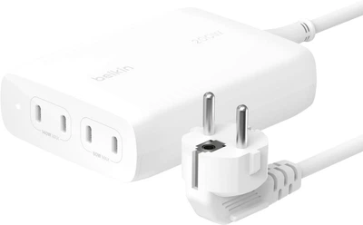 Мережевий зарядний пристрій Belkin 200Вт 4хUSB-С GAN PD PPS White (WCH015VFWH)