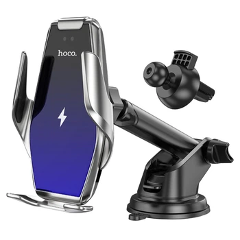 Автомобільний тримач із бездротовою зарядкою Hoco S14 Surpass with wireless charging 15W Silver