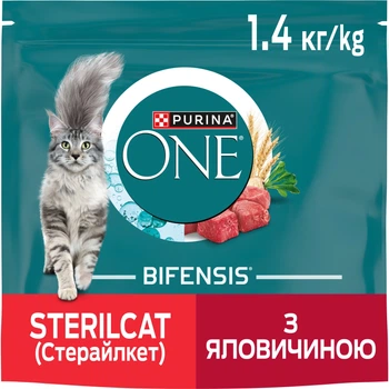 Сухой корм для взрослых стерилизованных кошек Purina One Sterilcat с говядиной 1.4 кг (8445291792401)