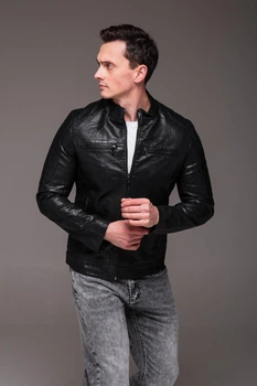 Куртка Slim Fit мужская эко кожа весенняя осенняя повседневная 56 черная (2506)