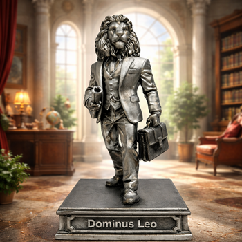 Статуэтка Dominus Leo лев серебряная анималистическая — коллекционная скульптура, 24 см