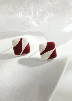 Серьги гвоздики женские квадратные Fashion Jewelry Бордовые с белым 20440