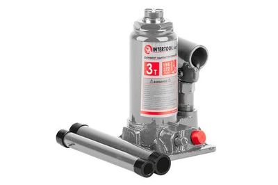 Домкрат гідравлічний пляшковий Intertool одноштоковий 3 тонни з регульованою висотою підйому 194-372 мм