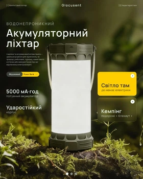 Кемпінговий ліхтар акумуляторний з повербанком 5000 мА·год кемпінгова лампа LED 130 світлодіодів USB Type-C IP44 водонепроникний протиударний світильник для кемпінгу туризму риболовлі дачі аварійного освітлення автономний резервне живлення телефону