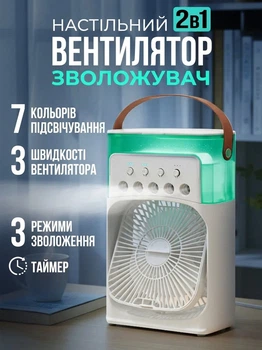 Настольный вентилятор с увлажнением, Миникондиционер с увлажнителем воздуха Air Cooler с подсветкой и таймером
