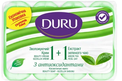Туалетне мило Duru 1+1 з екстрактом зеленого чаю та зволожуючим кремом 4 х 80 г (8690506517793)