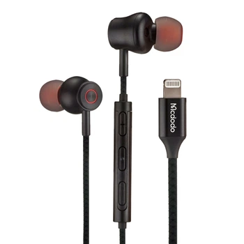 Навушники McDodo Stereo Earphone Lightning 32 Ом 24 біт 96 кГц чорні з регулятором гучності модель HP-3480