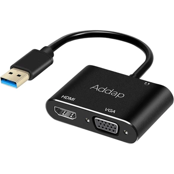 Многофункциональный USB хаб для ноутбука Addap MH-12 для передачи видео, переходник с USB 3.0 на 2 порта HDMI+VGA (0210)