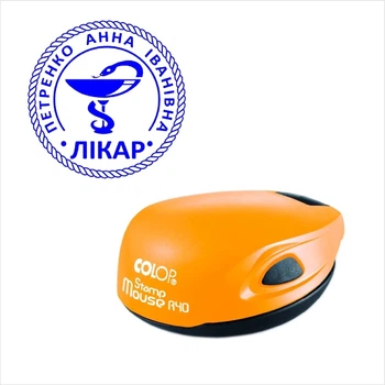 Печать Врача в карманной оснастке COLOP Mouse диаметром 30 мм оранжевый неон
