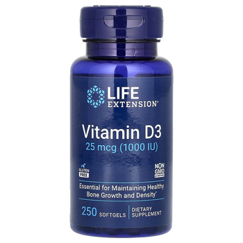 Вітамін D3, Life Extension "Vitamin D3" 25 мкг, 1000 МО (250 гельових капсул)