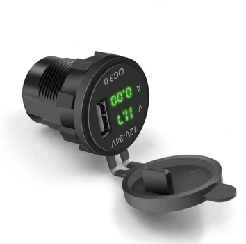 Вольтметр амперметр врезной влагостойкий с функцией быстрой зарядки Quick Charge F0004