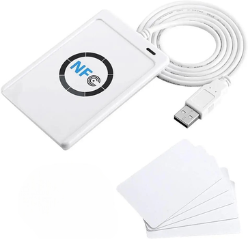 Считыватель NFC, DewinLVD 424 kbps USB Type-A, белый, 5× IC-карт, бесконтактный ISO14443 A/B, Mifare, FeliCa