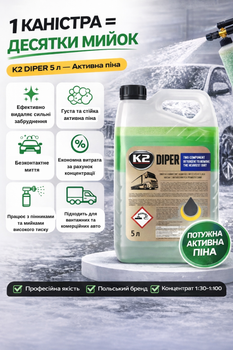Активная пена K2 DIPER 5 л — бесконтактный концентрат для мойки автомобилей