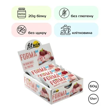 Forma Bar - 12x60g Raspberry Cheesecake протеїнові батончики Forma Bar зі смаком малинового чізкейку для енергії, ситості та білка
