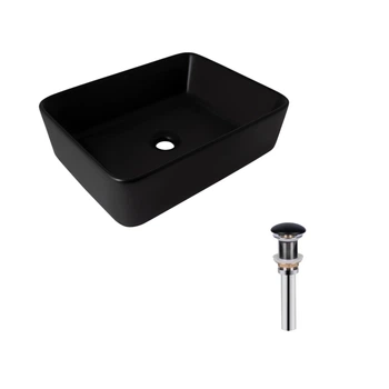 Комплект Qtap Tern: Раковина накладная прямоугольная 480х370х135 мм Matt Black + Донный клапан PU03