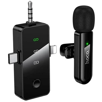 Мікрофон бездротовий Hoco L20B Lightning/Type-C/3.5 ENC, 2.4G універсальний для відеозйомки, смартфонів, планшетів та камер Чорний