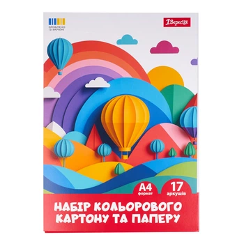 Картон кольоровий у наборі 1 вересня, А4, 17 аркушів, Classic, + кольоровий папір, (954902)