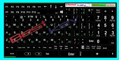 Нестираемая ламинированая наклейка на клавиатуру Best Key матовая непрозрачная ЗЕЛЕНАЯ Полная раскладка 14х14мм, 112 кл.
