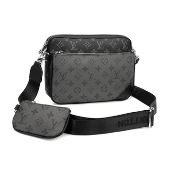 Сумка чоловіча месенджер Louis Vuitton Trio чорна з сірим (036)