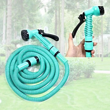 Cадовий шланг для поливу EXPANDABLE GARDEN HOSE 15м (50FT) з розпилювачем на 7 режимів поливу, зелений