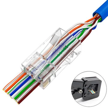 Коннектор 100шт RJ45 8P8C Cat6 EZ-RJ45 со сквозным отверстием
