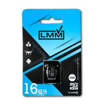Карта памяти MicroSD 16GB LMM Class 10 UHS-I+SD адаптер для смартфона и камеры 16GBSD10U1-01