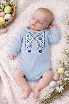 Боді-вишиванка з вафельного куліру з принтом вишивки 56 см Блакитний