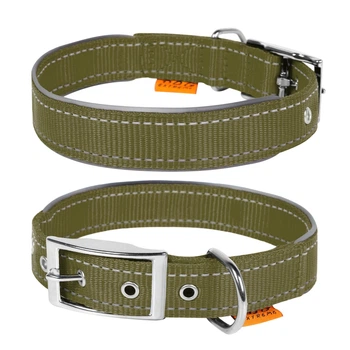 Ошейник Dog Extreme нейлоновый двойной, со светоотражающей вставкой, размер XL, 60-72 см, 40 мм, хаки (645431)