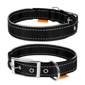 Ошейник Dog Extreme нейлоновый двойной, со светоотражающей вставкой, размер XS, 27-35 см, 14 мм, черный (67021)