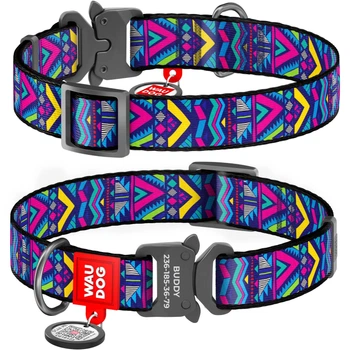 Нейлоновый ошейник для собак WAUDOG Nylon с QR паспортом, с рисунком "Инди", металлическая пряжка-фастекс с площадкой для гравировки 37-58 см 25 мм (5072)