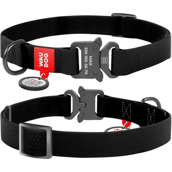 Ошейник для собак WAUDOG Waterproof с QR паспортом, водостойкий, металлическая пряжка-фастекс с площадкой для гравировки 28-40 см 20 мм Черный (27931)