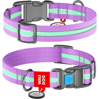 Нейлоновый ошейник для собак WAUDOG Nylon (ВАУДОГ Нейлон) с QR паспортом светонакопительный (Светится в темноте) 25-35 см 15 мм Фиолетовый (45629)