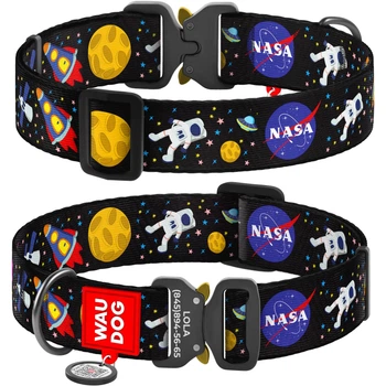 Нейлоновый ошейник для собак крупных пород WAUDOG Nylon с QR паспортом, с рисунком "NASA", металлическая пряжка-фастекс с площадкой для гравировки, 46-70 см 35 мм (4535-0047)