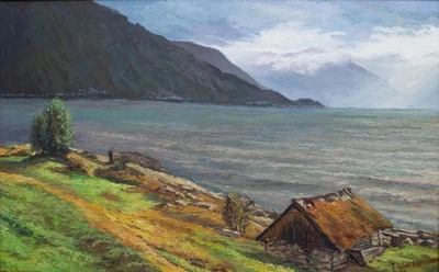 Картина ручної роботи олією "Der Sogne-Fjord Norwegens" 51×82 см – авторський живопис на полотні