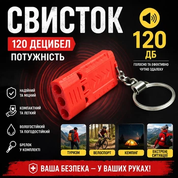 Свисток брелок 120 дБ – компактний аварійний свисток для туризму, спорту та безпеки