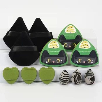 Спонжи для макияжа 12 шт Onigiri Cat, набор спонжей для макияжа разных форм, матча