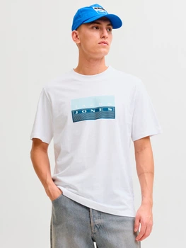 Футболка хлопковая длинная мужская Jack & Jones 12289863 S Bright White (5715866830955)